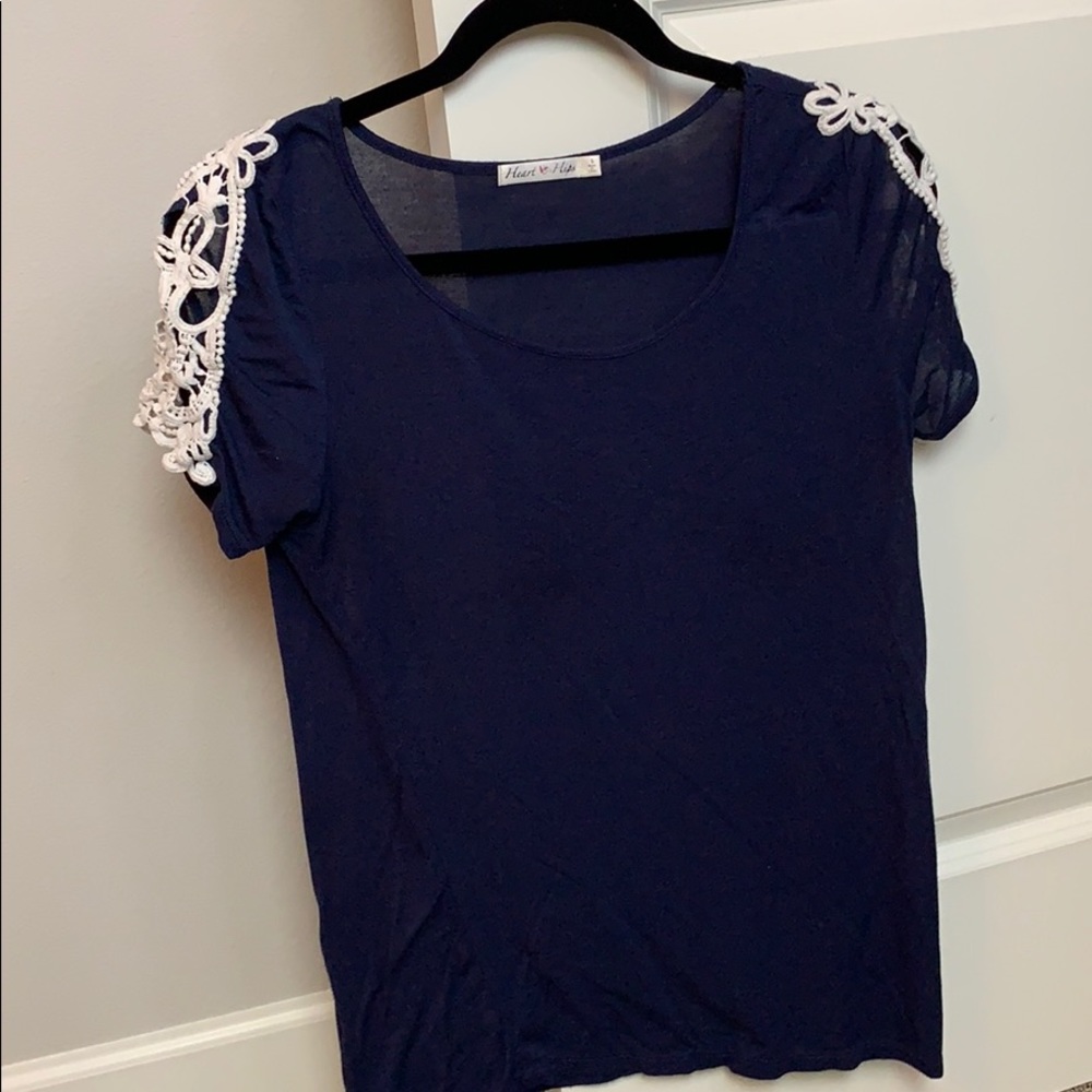 Navy and Ivory lace top